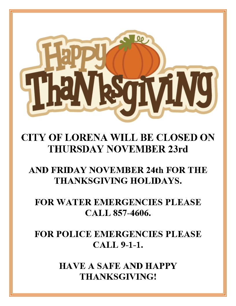 HOLIDAY NOTICE THANKSGIVING
