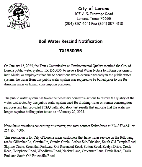 BOIL ORDER RESCIND